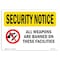 Signmission OSHA Security Sign, 10" Height, 14" Width, Weapons Are Banned In Facilities, Landscape OS-SN-D-1014-L-11687 - alternate 1